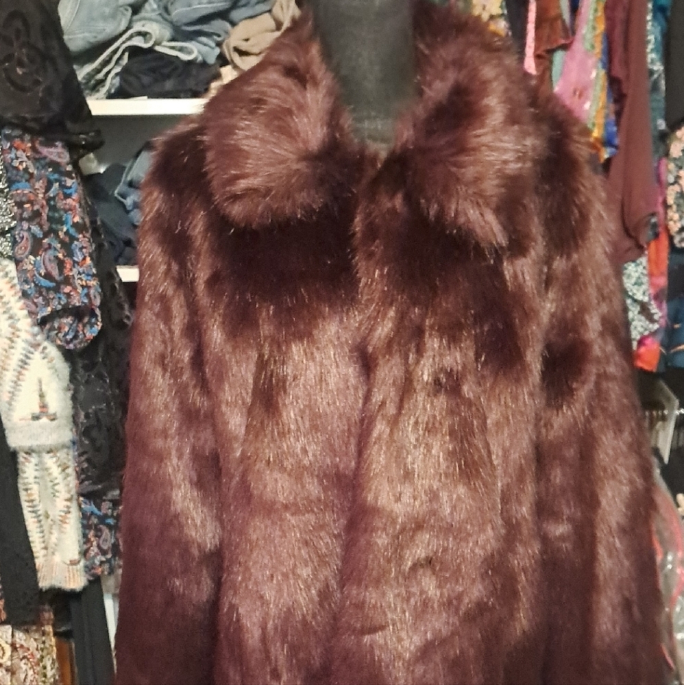 Brown Teddy Jacket with Plush Texture and Prominent Collar